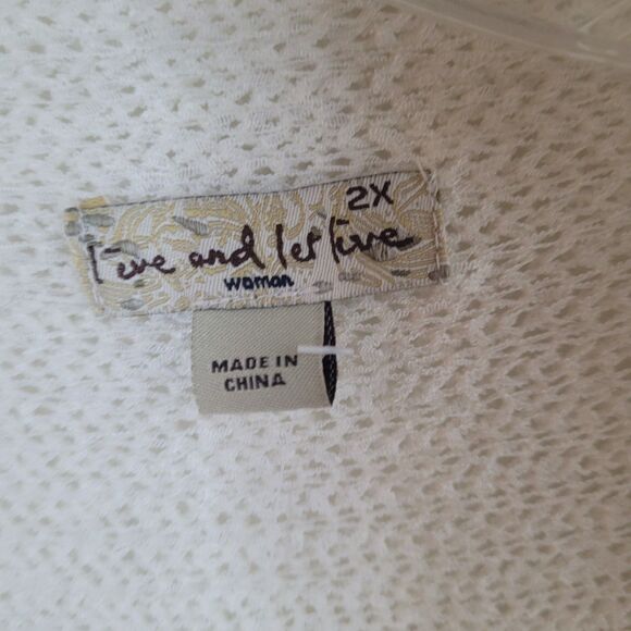 Ivory Crochet Open Cardigan Sweater Womens 2X Live And Let Live Boho Fringe - Picture 6 of 13